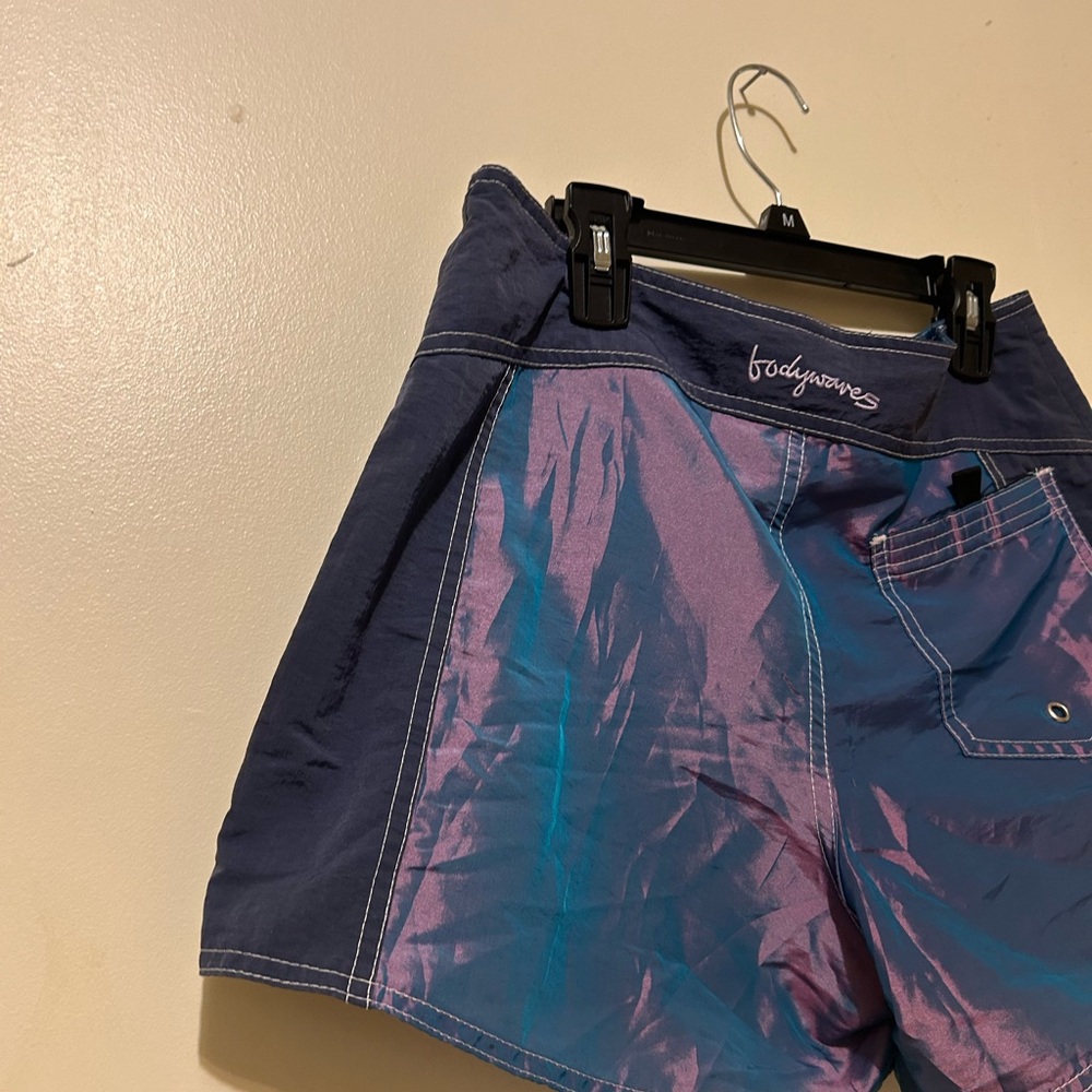 VTG Body Glove Women's Board Swim Shorts Sz 7 Purple Blue Iridescent Lace Up - Picture 3 of 6